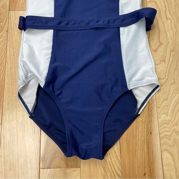 Blue & White Color Block One Piece Swimsuit Bathing Suit Molded Underwire Sz L - Picture 5 of 15